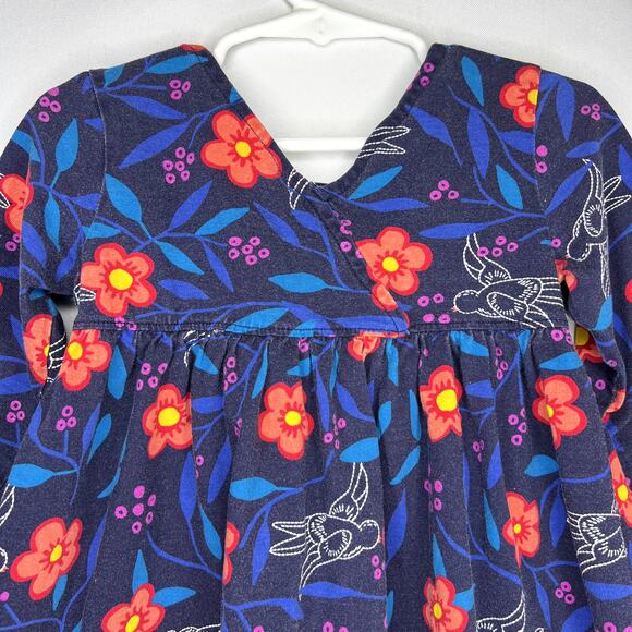 Hanna Andersson Long Sleeve Dress Floral Birds size 90 - Picture 8 of 12